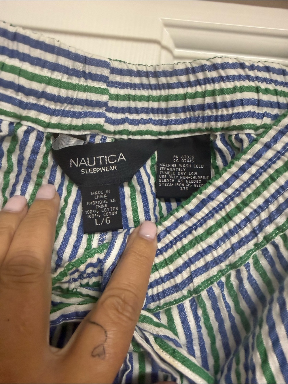 Nautica Seersucker Loungewear Set Robe & Pajama Pants Striped L/XL Like New - Picture 8 of 9